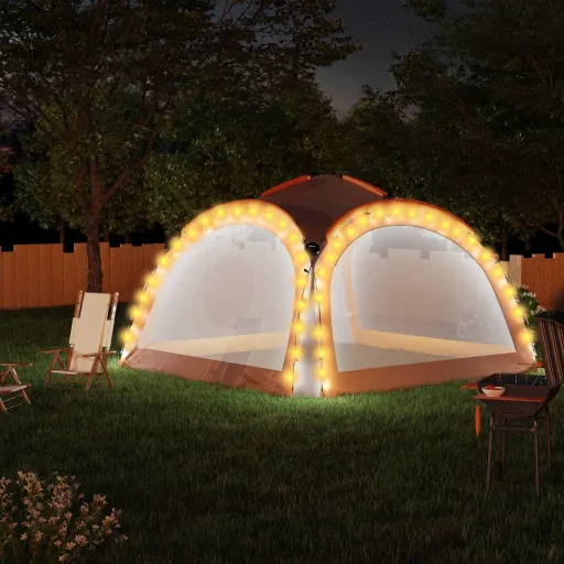 Tenda Festas LED 4 Paredes Laterais 3,6x3,6x2,3 m Cinza/Laranja