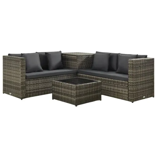 Conjunto Lounge de Jardim c/ Almofadões Vime PE Cinzento (4 pcs)