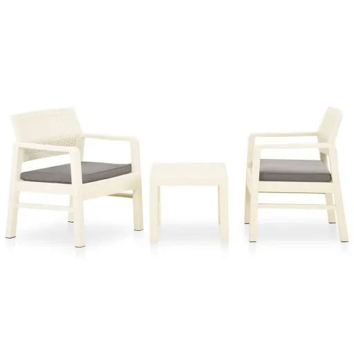 Conjunto Lounge de Jardim com Almofadões Plástico Branco (3 pcs)