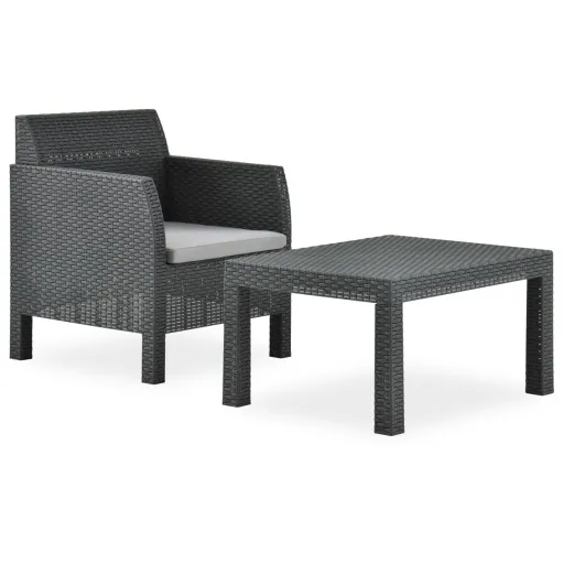 Conjunto Lounge de Jardim com Almofadão Vime PP Antracite (2 pcs)