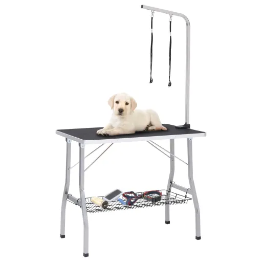 Mesa de Grooming Ajustável para Cães com 2 Laços e Cesto