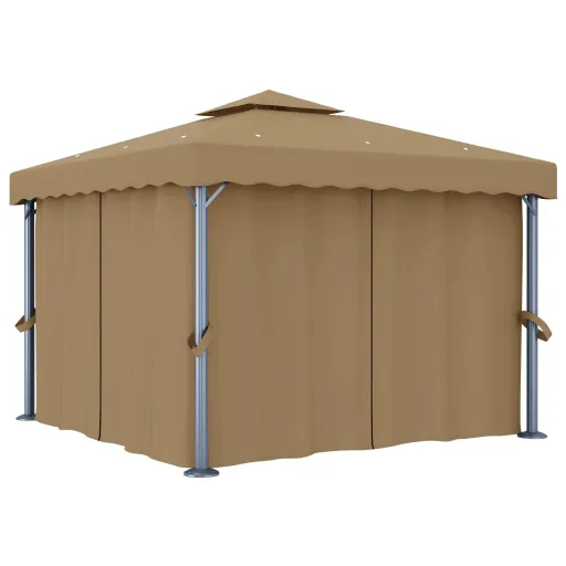 Gazebo com Cortina 3x3 m Alumínio Cinzento-Acastanhado