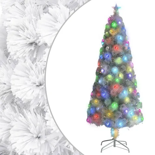 Árvore Natal Artificial Pré-Iluminada 210 cm Fibra Ótica Branco