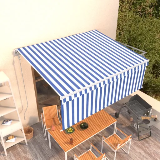 Toldo Retrátil Automático com Estore 4x3 m Azul e Branco