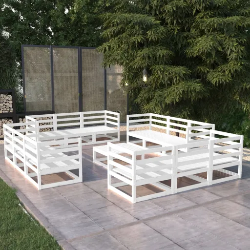 Conjunto Lounge de Jardim Pinho Maciço Branco (13 pcs)