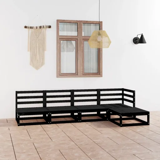 Conjunto Lounge de Jardim Pinho Maciço Preto  (5 pcs)