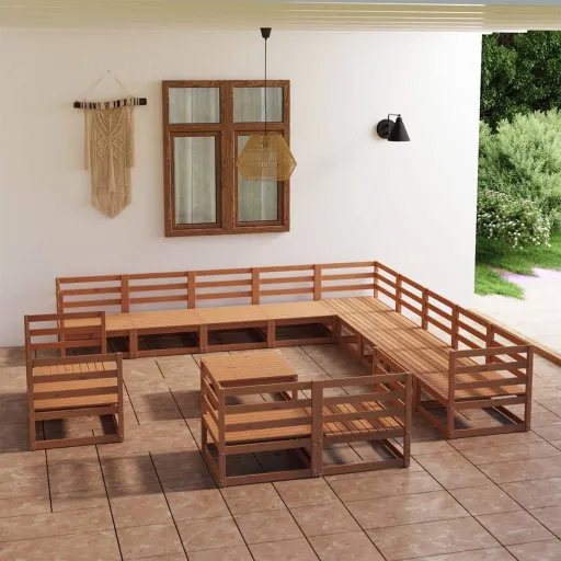 Conjunto Lounge de Jardim Pinho Maciço (14 pcs)