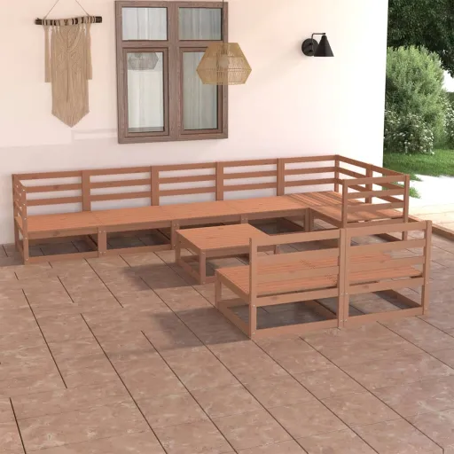 Conjunto Lounge de Jardim Pinho Maciço Castanho Mel (9 pcs)