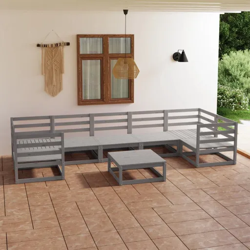 Conjunto Lounge de Jardim Pinho Maciço (8 pcs)