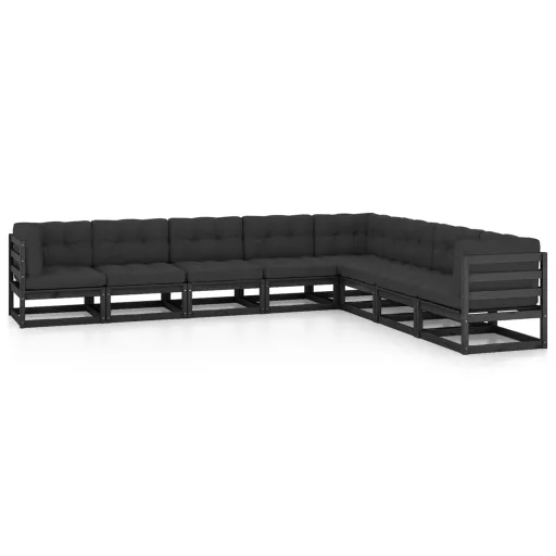 Conjunto Lounge Jardim c/ Almofadões Pinho Maciço Preto (8 pcs)