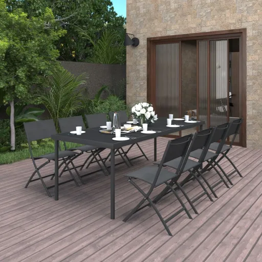 Conjunto de Jantar para Exterior Aço (9 pcs)