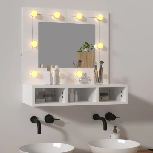 Armário Espelhado com LED 60x31,5x62 cm Branco Brilhante