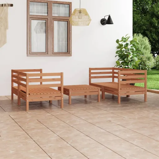 Conjunto Lounge de Jardim Pinho Maciço Castanho Mel (5 pcs)