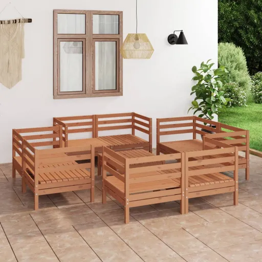 Conjunto Lounge de Jardim Pinho Maciço Castanho Mel (9 pcs)