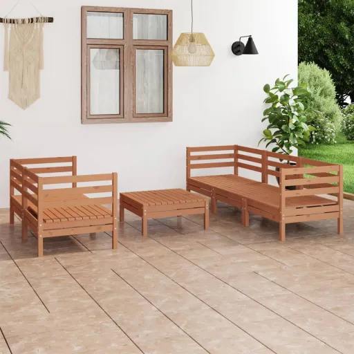 Conjunto Lounge de Jardim Pinho Maciço Castanho Mel (6 pcs)