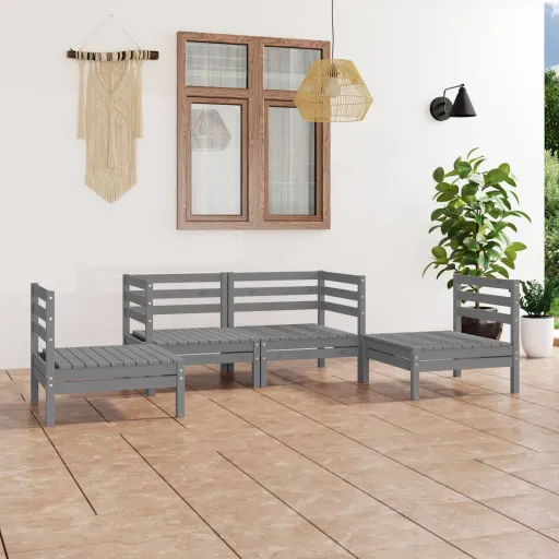 Conjunto Lounge de Jardim Pinho Maciço Cinzento (4 pcs)