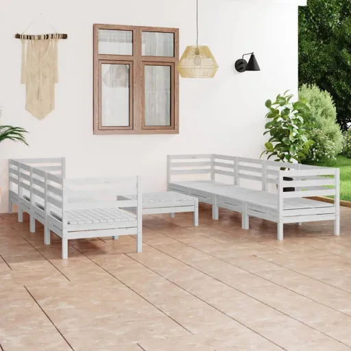 Conjunto Lounge de Jardim Pinho Maciço Branco (9 pcs)