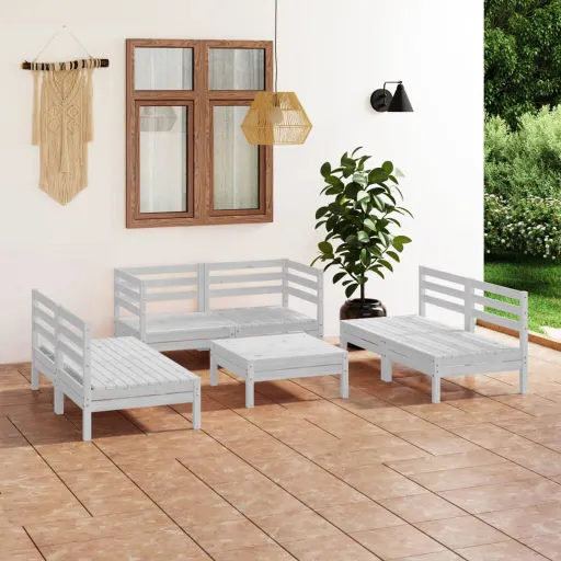 Conjunto Lounge de Jardim Pinho Maciço Branco (7 pcs)