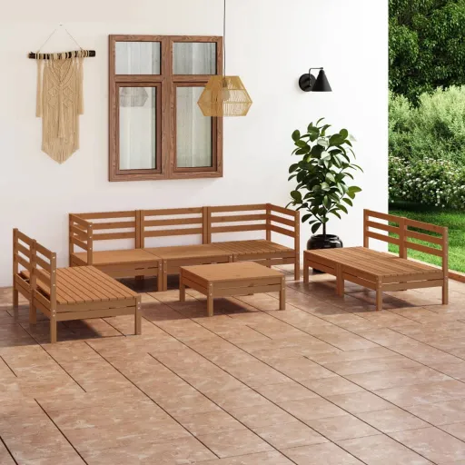 Conjunto Lounge de Jardim Pinho Maciço Castanho Mel (8 pcs)