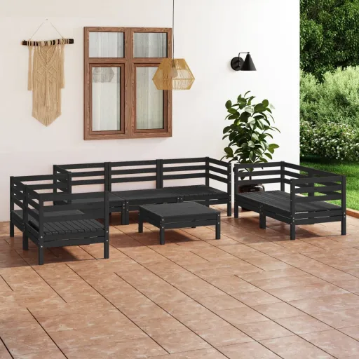 Conjunto Lounge de Jardim Pinho Maciço Preto (8 pcs)