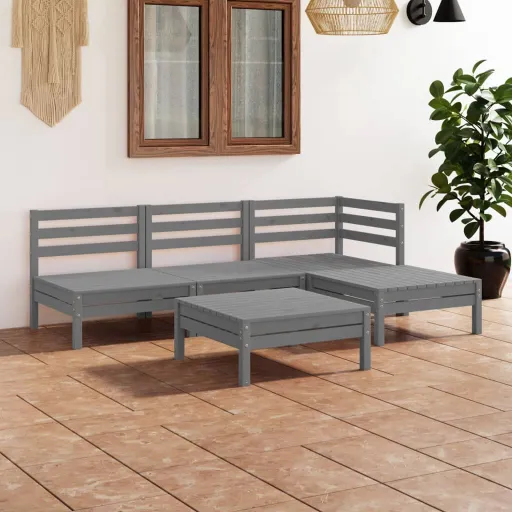 Conjunto Lounge de Jardim Pinho Maciço Cinzento (5 pcs)