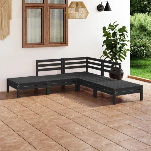 Conjunto Lounge de Jardim Pinho Maciço Preto (5 pcs)