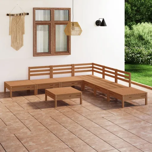 Conjunto Lounge de Jardim Pinho Maciço Castanho Mel (8 pcs)