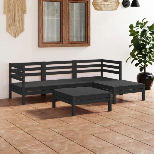 Conjunto Lounge de Jardim Pinho Maciço Preto (5 pcs)