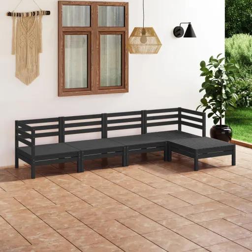 Conjunto Lounge de Jardim Pinho Maciço Preto (5 pcs)