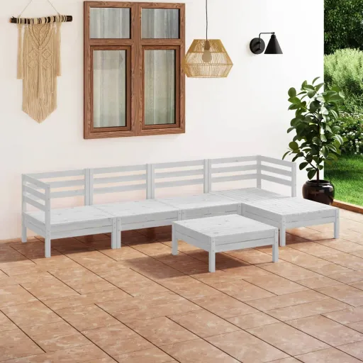 Conjunto Lounge de Jardim Pinho Maciço Branco (6 pcs)