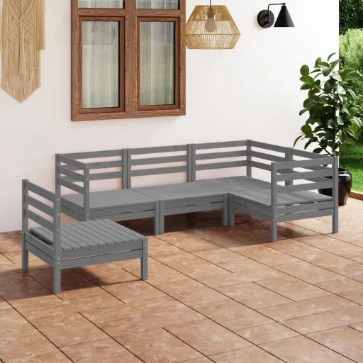 Conjunto Lounge de Jardim Pinho Maciço Cinzento (5 pcs)