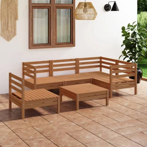 Conjunto Lounge de Jardim Pinho Maciço Castanho Mel (6 pcs)