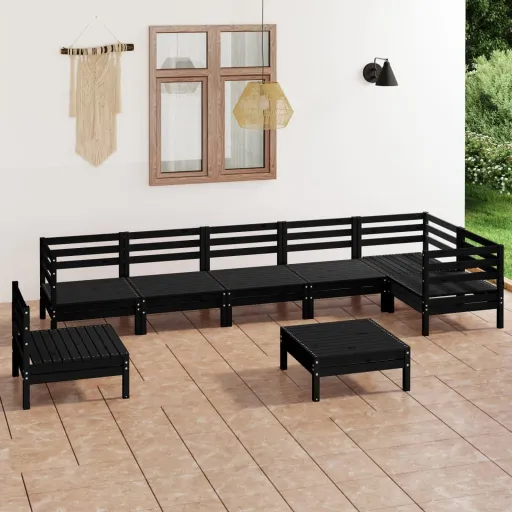 Conjunto Lounge de Jardim Pinho Maciço Preto (8 pcs)