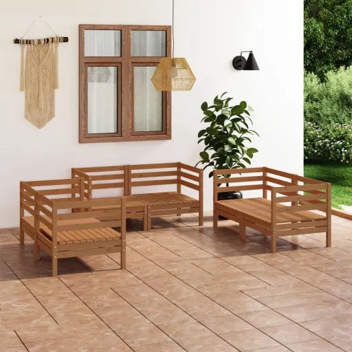 Conjunto Lounge de Jardim Pinho Maciço Castanho Mel (6 pcs)