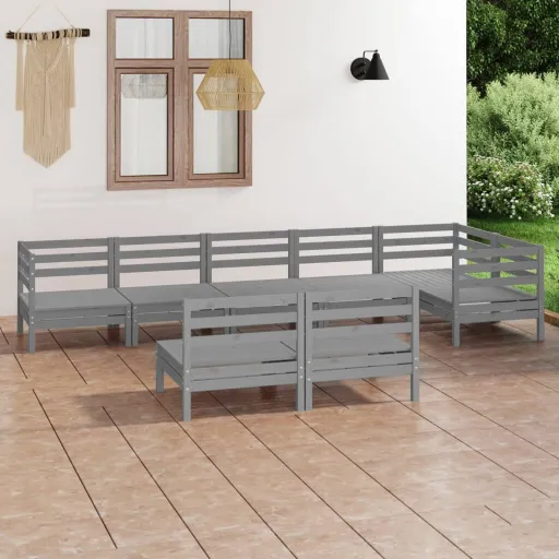 Conjunto Lounge de Jardim Pinho Maciço Cinzento (8 pcs)