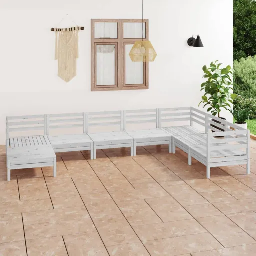 Conjunto Lounge de Jardim Pinho Maciço Branco (8 pcs)