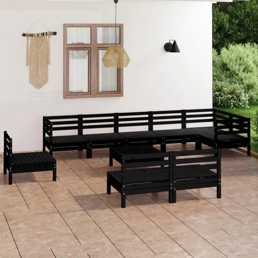 Conjunto Lounge de Jardim Pinho Maciço Preto (10 pcs)