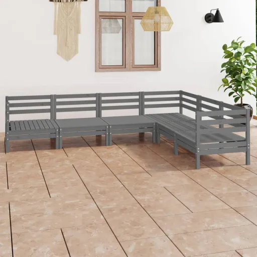 Conjunto Lounge de Jardim Pinho Maciço Cinzento (6 pcs)