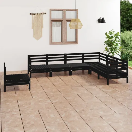 Conjunto Lounge de Jardim Pinho Maciço Preto (7 pcs)