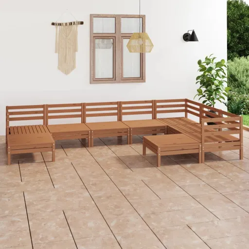 Conjunto Lounge de Jardim Pinho Maciço Castanho Mel (9 pcs)