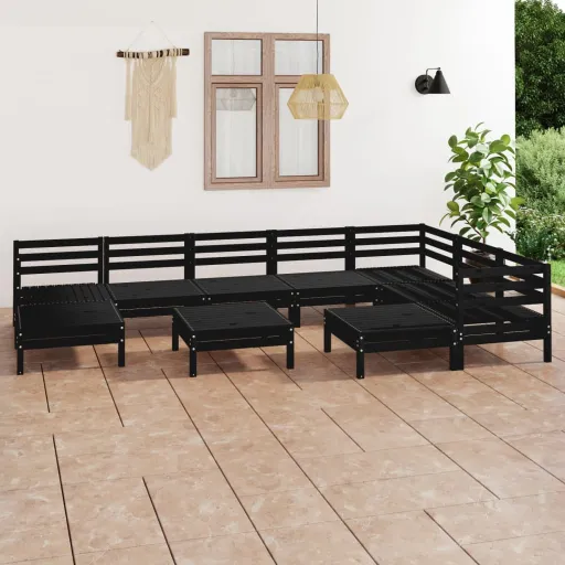 Conjunto Lounge de Jardim Pinho Maciço Preto (10 pcs)