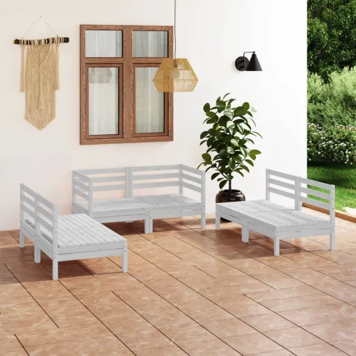 Conjunto Lounge de Jardim Pinho Maciço Branco (6 pcs)