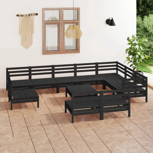 Conjunto Lounge de Jardim Pinho Maciço Preto (11 pcs)