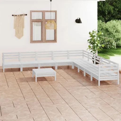 Conjunto Lounge de Jardim Pinho Maciço Branco (10 pcs)