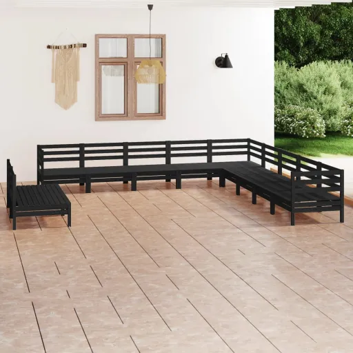 Conjunto Lounge de Jardim Pinho Maciço Preto (11 pcs)