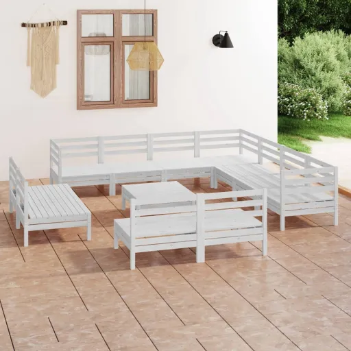 Conjunto Lounge de Jardim Pinho Maciço Branco (12 pcs)