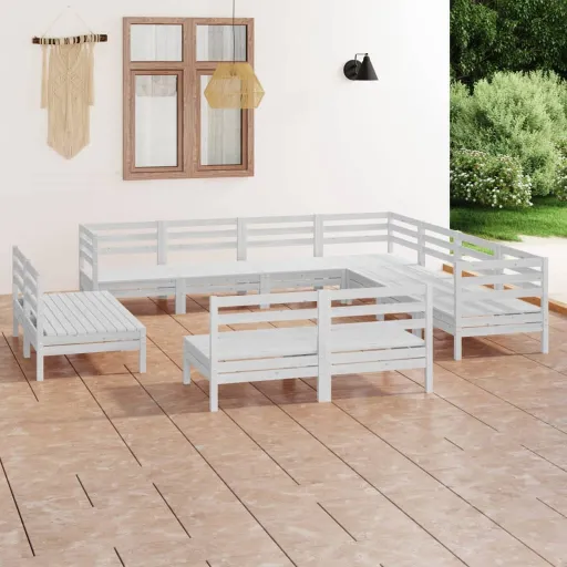 Conjunto Lounge de Jardim Pinho Maciço Branco (11 pcs)