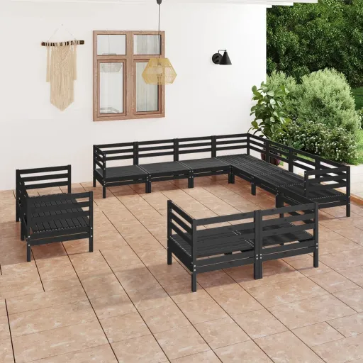 Conjunto Lounge de Jardim Pinho Maciço Preto (11 pcs)