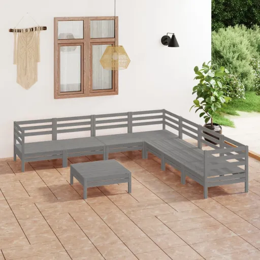 Conjunto Lounge de Jardim Pinho Maciço Cinzento (8 pcs)