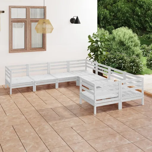 Conjunto Lounge de Jardim Pinho Maciço Branco (8 pcs)